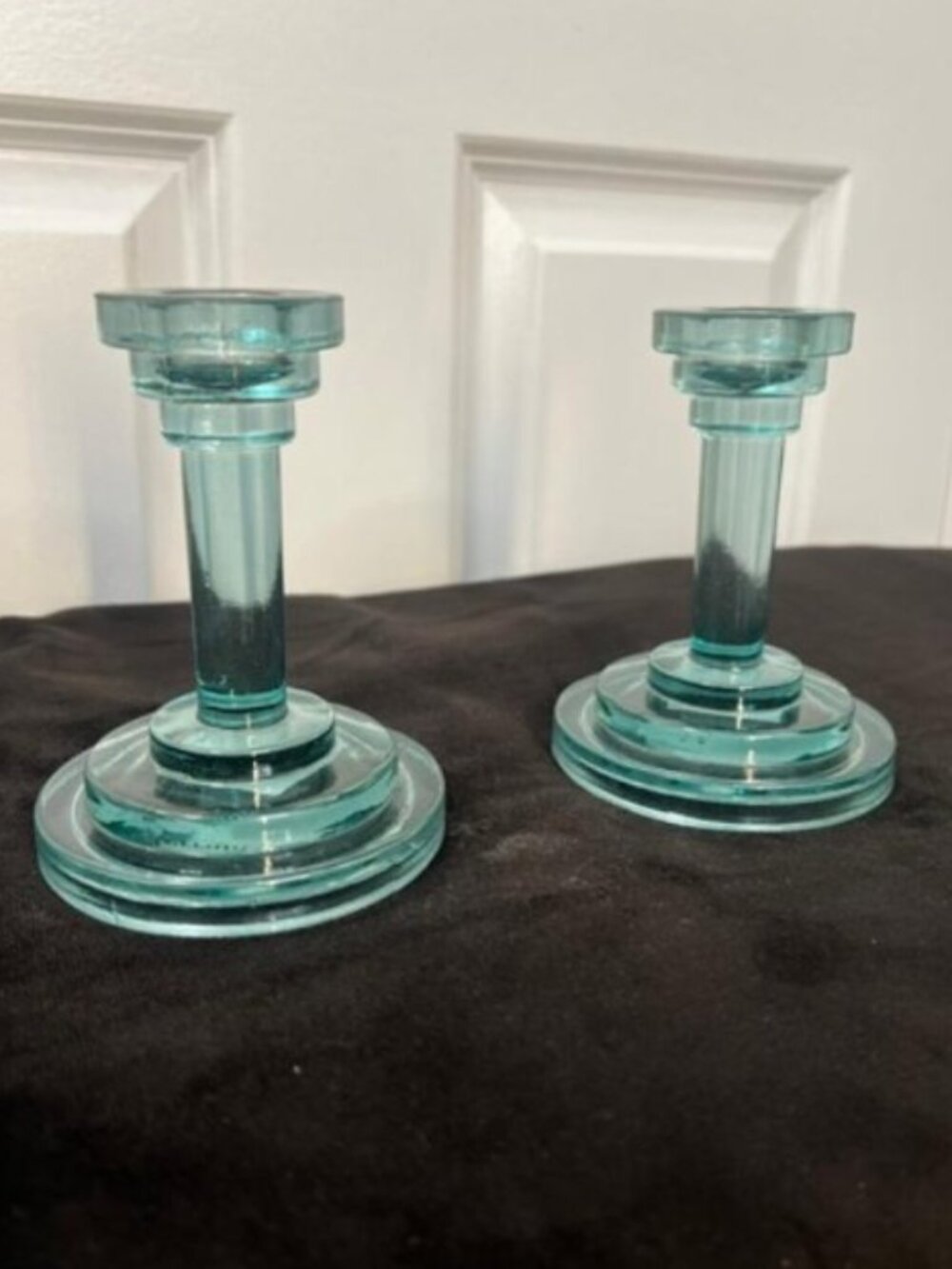 Anthropologie/Terrain Column Glass Taper Candle Holder in Sky (Set of 2) - NWT - Picture 2 of 4
